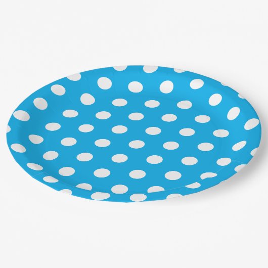 Light Blue and White Polka Dots  ペーパープレート (アングル)