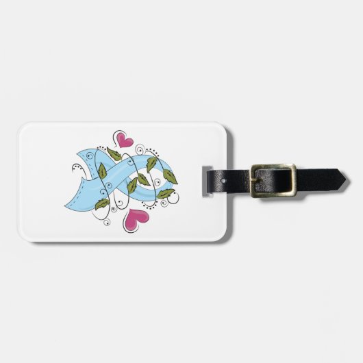 Light Blue Awareness Ribbon Support and Hope ラゲッジタグ (正面横)