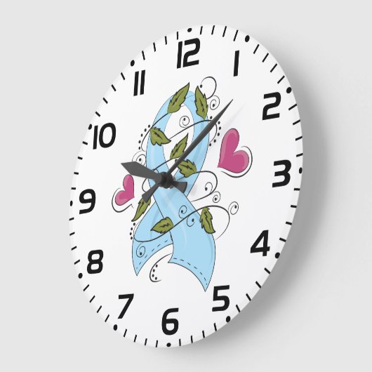 Light Blue Awareness Ribbon Support and Hope ラージ壁時計 (傾斜)