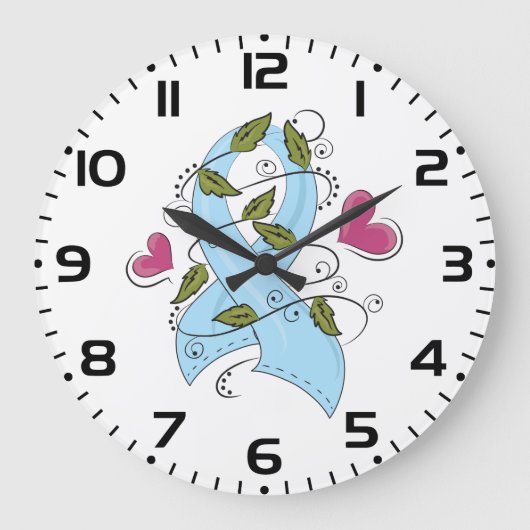 Light Blue Awareness Ribbon Support and Hope ラージ壁時計 (正面)