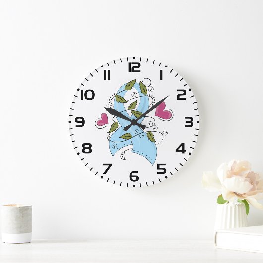 Light Blue Awareness Ribbon Support and Hope ラージ壁時計