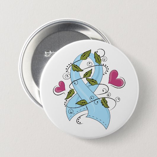 Light Blue Awareness Ribbon Support and Hope 缶バッジ (正面&裏面)