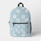 Light Blue Backpack with Classic Floral Print プリントバックパック (正面)