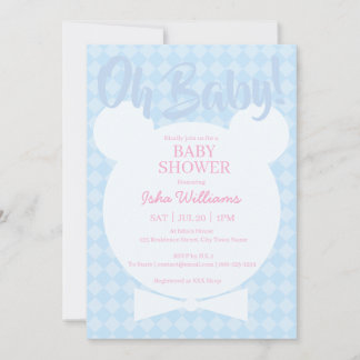 Light Blue Bear bow tied Oh Baby Shower Invitation 招待状