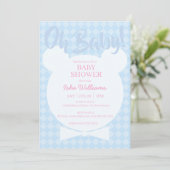Light Blue Bear bow tied Oh Baby Shower Invitation 招待状 (スタンド正面)