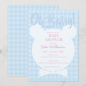 Light Blue Bear bow tied Oh Baby Shower Invitation 招待状 (正面/裏面)
