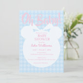 Light Blue Bear Pink Oh Baby Shower Invitation 招待状 (スタンド正面)