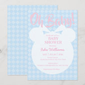Light Blue Bear Pink Oh Baby Shower Invitation 招待状 (正面/裏面)