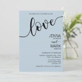 Light Blue Black Love Script Minimalist Wedding 招待状 (スタンド正面)