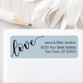 Light Blue Black Love Script Return Address ラベル (インサイチュ)