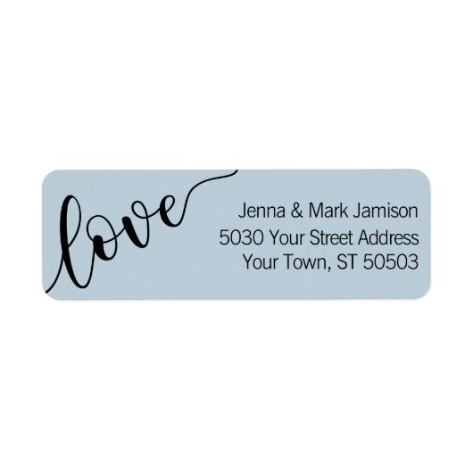 Light Blue Black Love Script Return Address ラベル (正面)