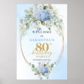 Light Blue Bohemian Hydrangeas 80 birthday welcome ポスター (正面)