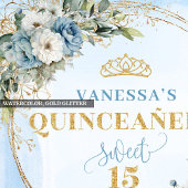 Light Blue Boho Floral Gold Glitter Quinceañera  スタンダードカクテルナプキン