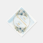 Light Blue Boho Floral Gold Glitter Quinceañera  スタンダードカクテルナプキン (角)