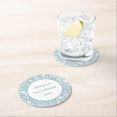 Light Blue Botanical Floral Custom Text ラウンドペーパーコースター (インサイチュ)