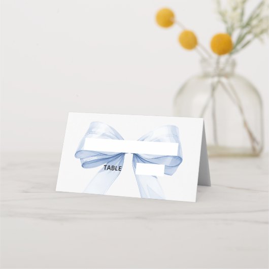 Light blue Bow Place Cards Elegant Folded プレイスカード (正面)