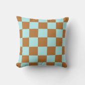 Light Blue Brown Checkerboard Pillow クッション (正面)