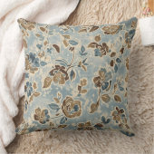 Light Blue Brown Cottage Floral クッション (ブランケット)