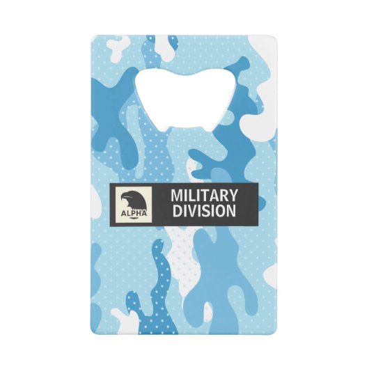 Light Blue Camouflage Polka Dot Pattern クレジットカード栓抜き (正面)