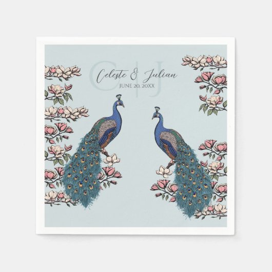 Light Blue Chic Teal Peacock Wedding スタンダードカクテルナプキン (正面)
