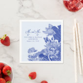 Light Blue Chinoiseryミスター&ミセス・フローラ結婚ズ スタンダードカクテルナプキン (インサイチュ)