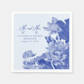 Light Blue Chinoiseryミスター&ミセス・フローラ結婚ズ スタンダードカクテルナプキン (正面)