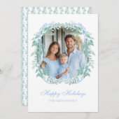 Light Blue Christmas Greenery Wreath シーズンカード (正面/裏面)