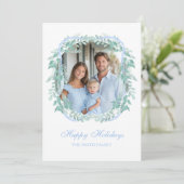 Light Blue Christmas Greenery Wreath シーズンカード (スタンド正面)