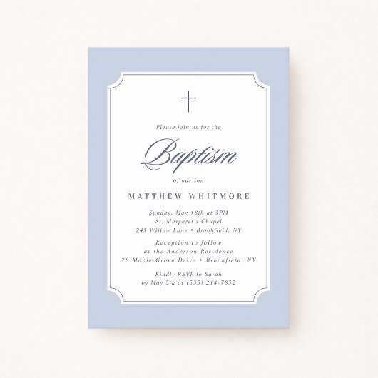 Light Blue Clipped Corners Baptism Invitation 招待状