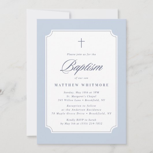 Light Blue Clipped Corners Baptism Invitation 招待状 (正面)