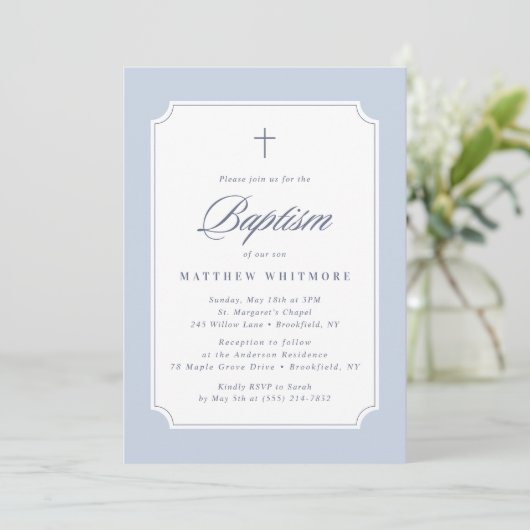 Light Blue Clipped Corners Baptism Invitation 招待状 (スタンド正面)