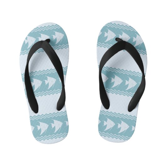 Light Blue Coastal Angelfish Stripes キッズビーチサンダル (フットベッド)