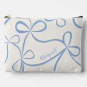 Light Blue Coquette Bow Pattern Custom Name アクセサリーポーチ (正面)