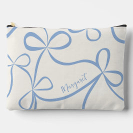 Light Blue Coquette Bow Pattern Custom Name アクセサリーポーチ