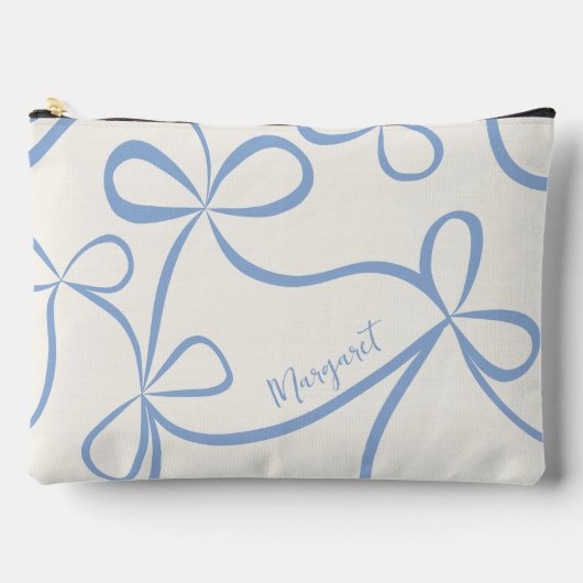 Light Blue Coquette Bow Pattern Custom Name アクセサリーポーチ (正面)