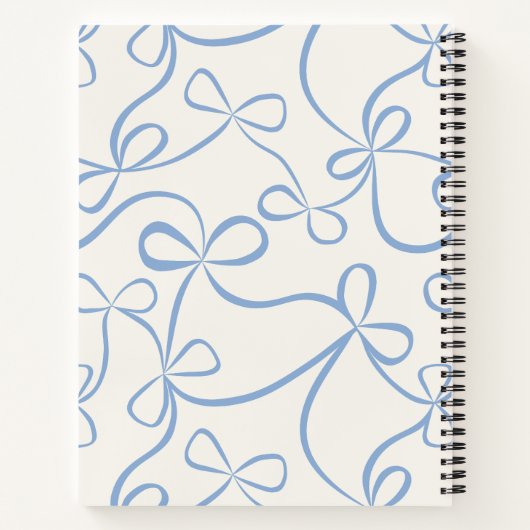 Light Blue Coquette Bow Pattern Custom Name ノートブック (裏面)
