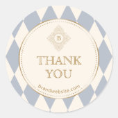 Light Blue Cream Diamonds Gold Frame Monogram  ラウンドシール (正面)