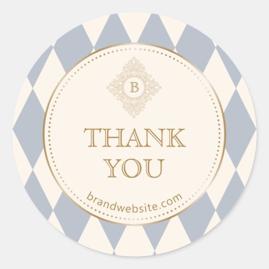 Light Blue Cream Diamonds Gold Frame Monogram  ラウンドシール (正面)