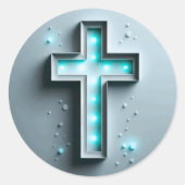 Light Blue Cristian Cross  ラウンドシール (正面)