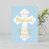 Light Blue Cross Baptism invitation Gold  箔招待状 (立ち正面)