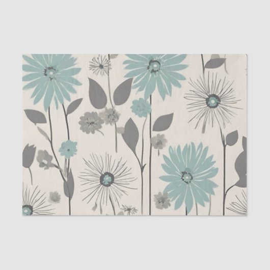 Light Blue Daisy Mid Century Modern Floral 薄葉紙 (正面)