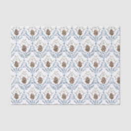 Light Blue Damask Pattern with Pine Cones 薄葉紙