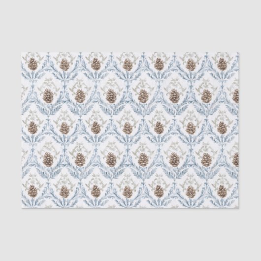Light Blue Damask Pattern with Pine Cones 薄葉紙 (正面)
