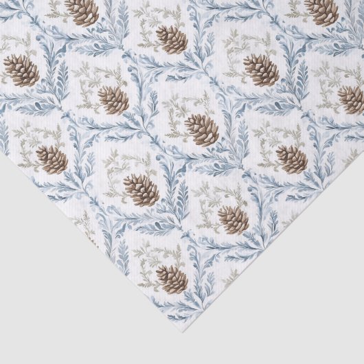 Light Blue Damask Pattern with Pine Cones 薄葉紙 (詳細)