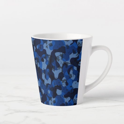 light blue, dark blue, dusty blue camo abstract カフェラテマグ (右)