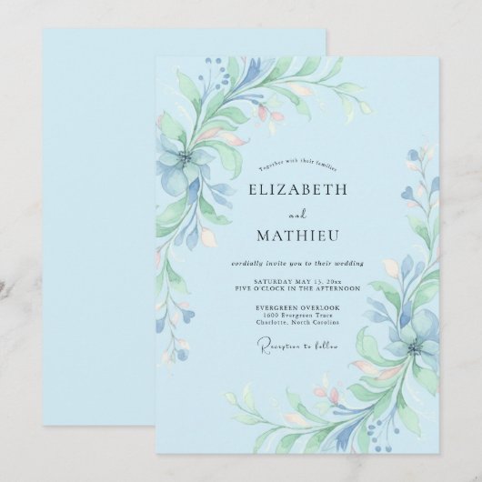Light Blue Dreamy Spring Wedding 招待状 (正面/裏面)