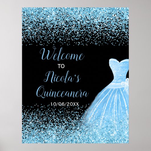 Light Blue Dress Faux Glitter Quinceanera Welcome ポスター (正面)