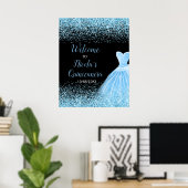 Light Blue Dress Faux Glitter Quinceanera Welcome ポスター (ホームオフィス)