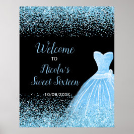 Light Blue Dress Faux Glitter Sweet 16 Welcome ポスター