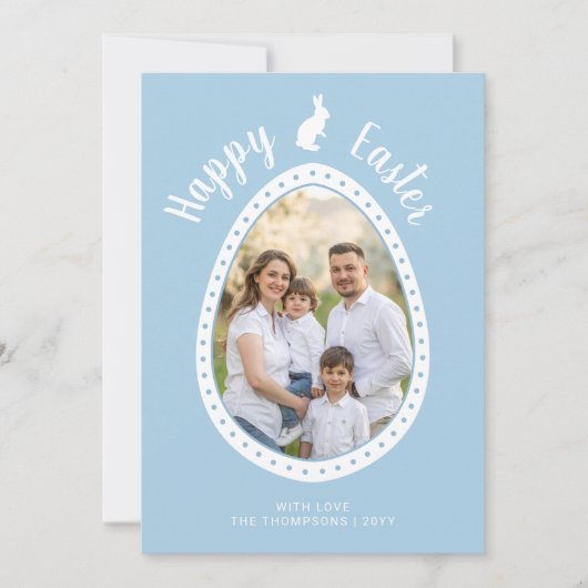 Light Blue Easter Egg Shape With Photo And Bunny カード (正面)
